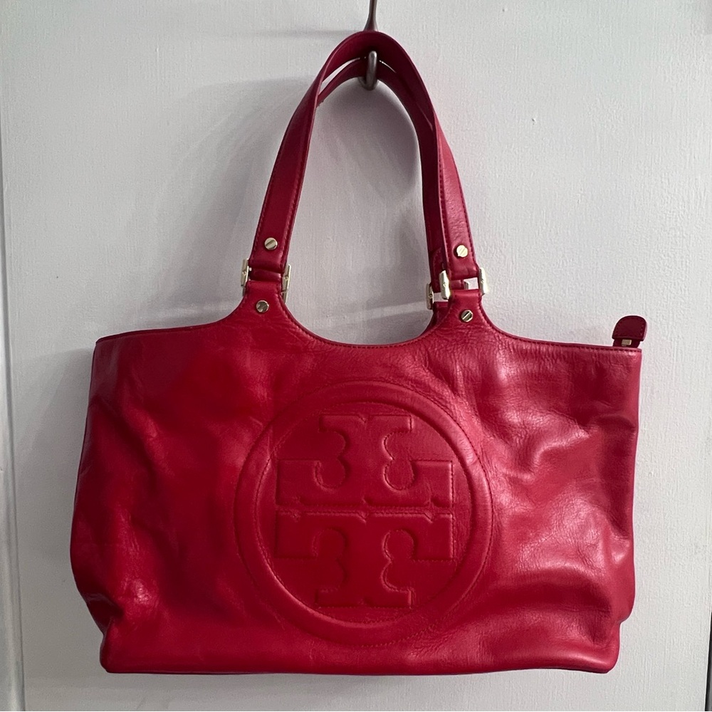 Tory Burch Red Leather Bombe Tote